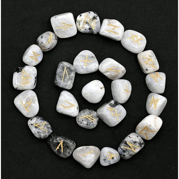 Rainbow Moonstone Runes Set of 25 Engraved Rune Stones