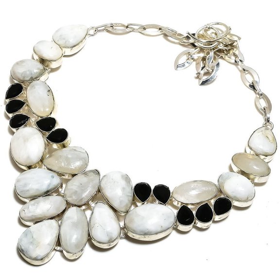Rainbow Moonstone, Spinel Gemstone 925 Sterling Silver Jewelry Necklace 18"
