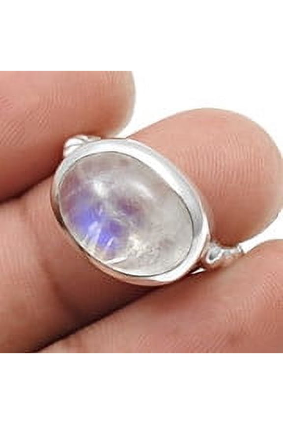 Rainbow Moonstone Stone 925 Silver Anniversary Band Art Deco Wife Ring Size 6.5