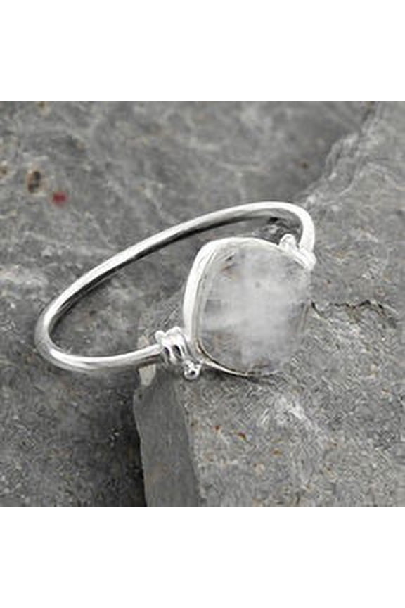 Rainbow Moonstone Stone 925 Silver Band Bezel Engagement Ring Jewelry US 8