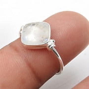 Rainbow Moonstone Stone 925 Sterling Silver Bezel Statement Band Ring Size 5.5