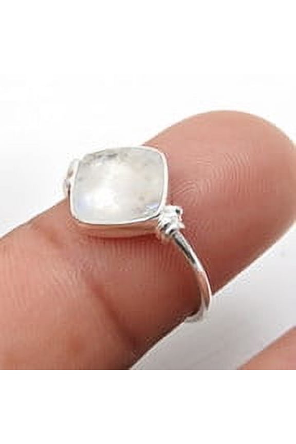 Rainbow Moonstone Stone 925 Sterling Silver Bezel Statement Band Ring Size 5.5
