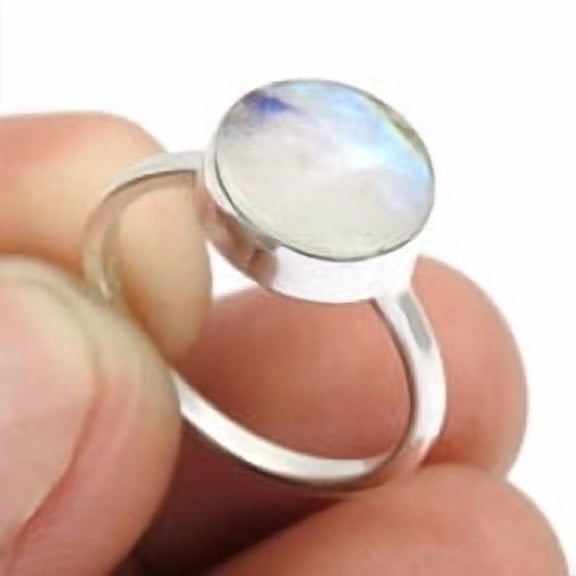Rainbow Moonstone Stone 925 Sterling Silver Statement Boho Ring Jewelry Size 7.5