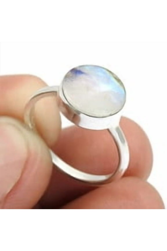 Rainbow Moonstone Stone 925 Sterling Silver Statement Boho Ring Jewelry Size 7.5