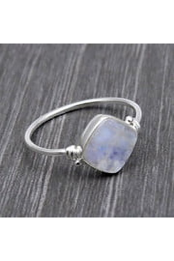 Rainbow Moonstone Stone Solid 925 Silver Promise Band Ring Jewelry Size 7
