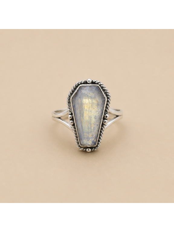 Rainbow Moonstone Style Coffin Ring, Faux Iridescent Decorative Crystal Stone, Gothic Boho Statement Inspired Jewelry
