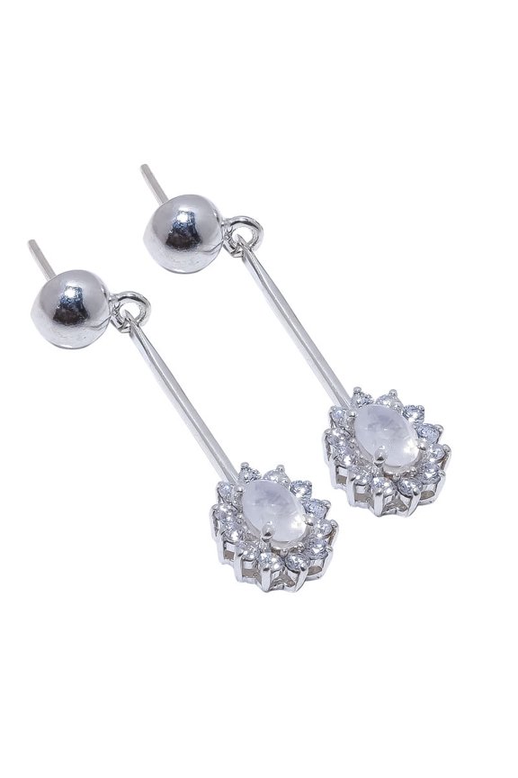 Cuff Rainbow Moonstone, White Topaz Earrings 925 Sterling, Silver