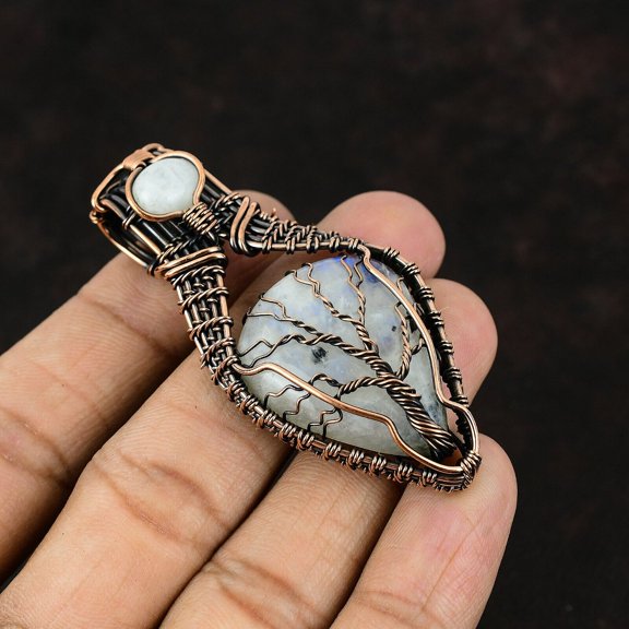 Tree Of Life Moonstone Pendant Copper Wire Wrapped Pendant Copper Moonstone Jewelry Handmade Pendant Gemstone Copper Jewelry Gift For Mother