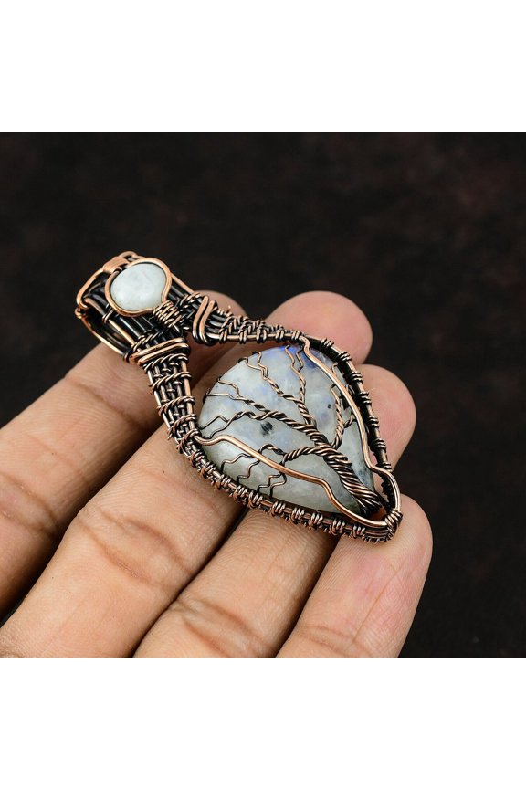 Tree Of Life Moonstone Pendant Copper Wire Wrapped Pendant Copper Moonstone Jewelry Handmade Pendant Gemstone Copper Jewelry Gift For Mother