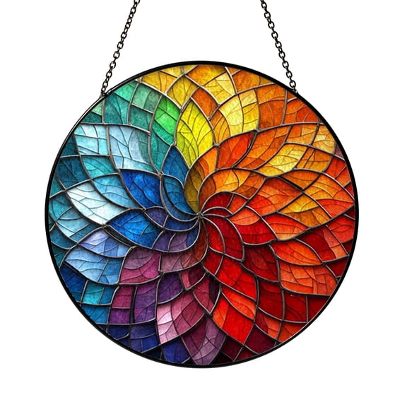 Rainbow Mosaic Window Hanging Decor, Stained Glass Style Abstract Suncatcher, Decorative Glass Panel for Windows