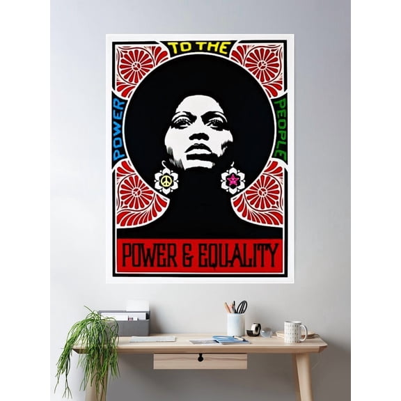 Rainbow Motif - Angela Davis - Power & Equality - Power To The People Vintage Poster Poster Wall Art, Modern Wall Decor For Living Room Bedroom, 24x36 UNFRAMED