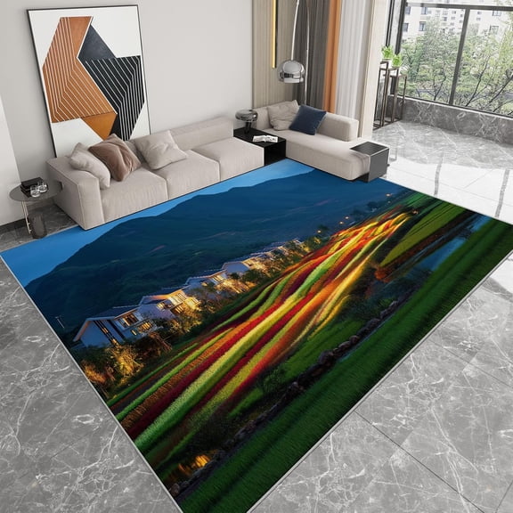 Rainbow Mountain Area Rugs, Field Mountain Rainbow Stripes Carpet, Washable Non Slip Low Pile Soft Rug for Living Room Bedroom Entryway Decor Mat 2x3ft
