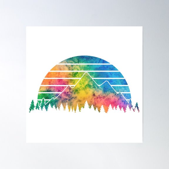 Rainbow Mountain Silhouette Poster Wall Art, Modern Wall Decor, 16x16 UNFRAMED
