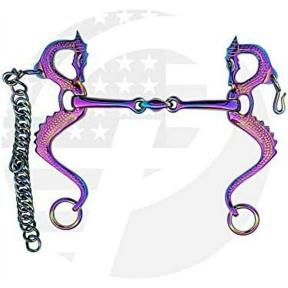 Rainbow Multi Color Dragon Horse Bit Snaffle Bit with Oval Link Stainless Steel