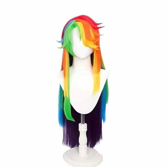 Rainbow Multi-Color Gradient Long Loose Hair Wig - Unique Cosplay and Party Accessory for Men and Women