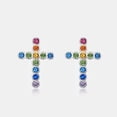thumbnail image 1 of Rainbow Multi-Sapphire Gemstone Stud Earrings for Women in 925 Sterling Silver - Cross Stud Design, Elegant and Colorful Jewelry for Her, 1 of 4