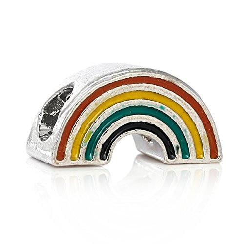 Rainbow Multi Silver Tone Charm European Bead Compatible for Most European Snake Chain Bracelet