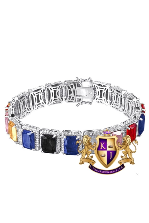 Rainbow Multi Tone Solitaire Genuine White Gold Over Sterling Silver Tennis Bracelet Unisex