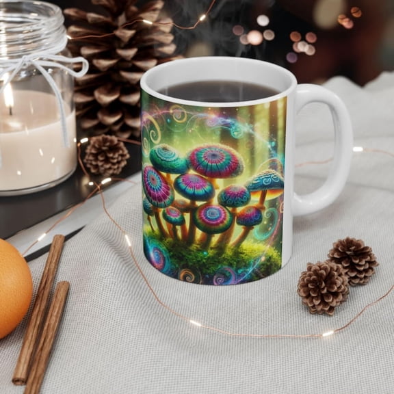 Rainbow Muom Ceramic Coffee Mug, Hippie Vibe.