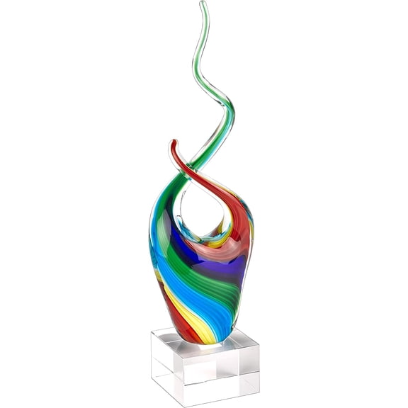 Rainbow Murano Style Art Glass Abstract Centerpiece on Crystal Base H14"