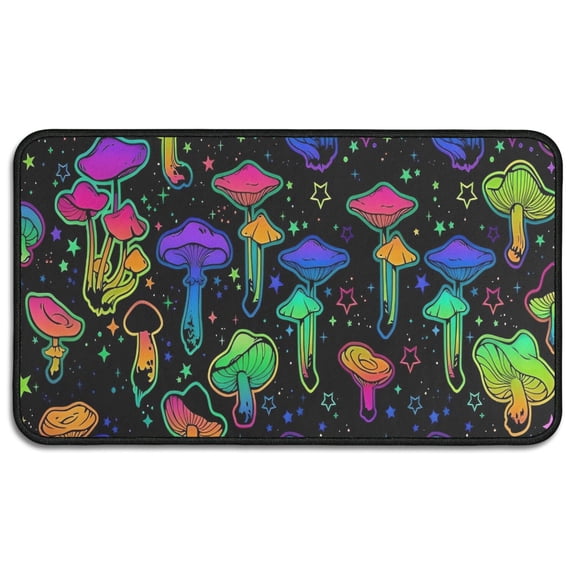 Rainbow Mushroom Neon Black Pattern Door Rugs,Washable Non Slip Door Mats Indoor,Decorative Door Mats,Entry Mat Indoor for Entrance,Bedroom,Kitchen,Bathroom,30"x17"