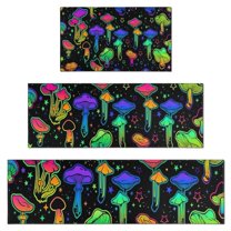 Rainbow Mushroom Neon Black Pattern Kitchen Rugs Sets Of 3,Kitchen Runner Rugs Non Skid Washable,Decorative Kitchen Floor Mats for Kitchen,Sink,Laundry,17"x30"  17"x47"   17"x59"