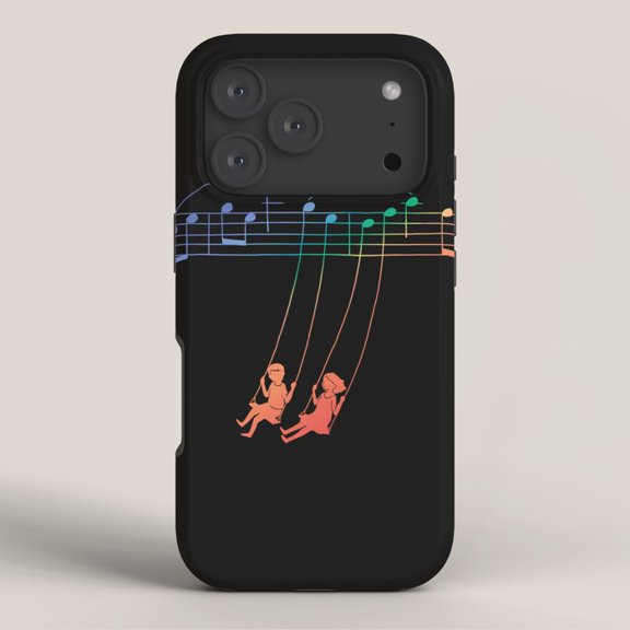 Rainbow Musical Notes and on Swings Tough iPhone Case, Polycarbonate and TPU, Dual-Layer Protection