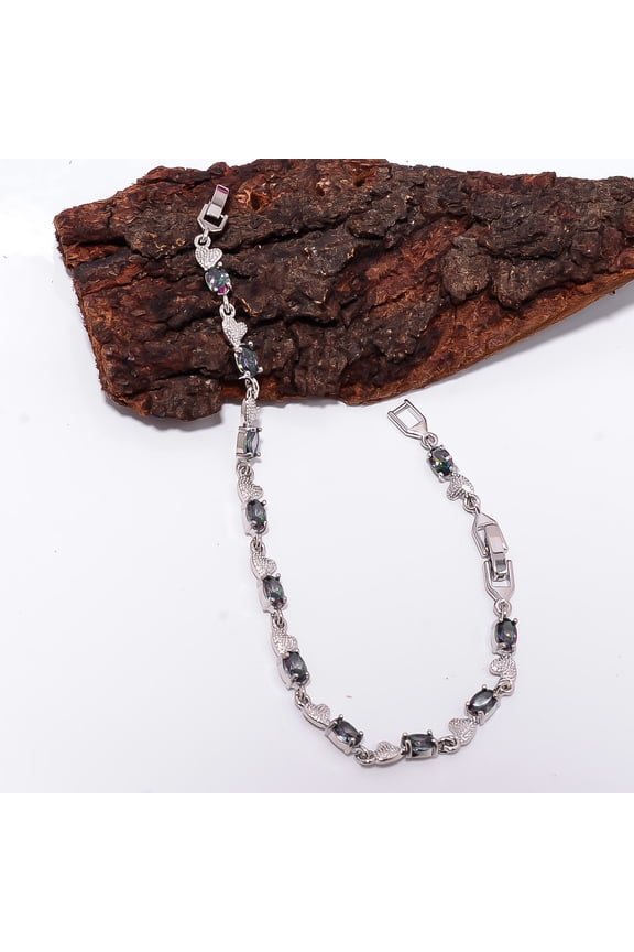 Rainbow Mystic Fire Topaz 925 Sterling Silver Adjustable Tennis Bracelet 7-8" B129831, Rainbow Mystic Topaz Bracelet, Rainbow Bracelet, Pear Bracelet