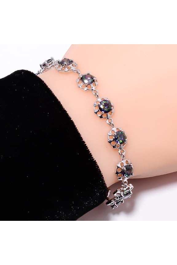Rainbow Mystic Fire Topaz 925 Sterling Silver Adjustable Tennis Bracelet 7-8" B130413, Rainbow Mystic Topaz Bracelet, Rainbow Bracelet, Round Bracelet