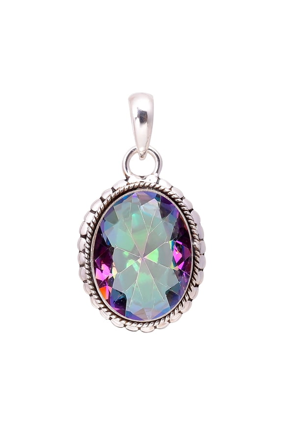 Rainbow Mystic Fire Topaz 925 Sterling Silver Pendant V7575, Solitaire Pendant, Rainbow Pendant, Oval Pendant, Gift For Her, Rainbow Mystic Topaz Pend