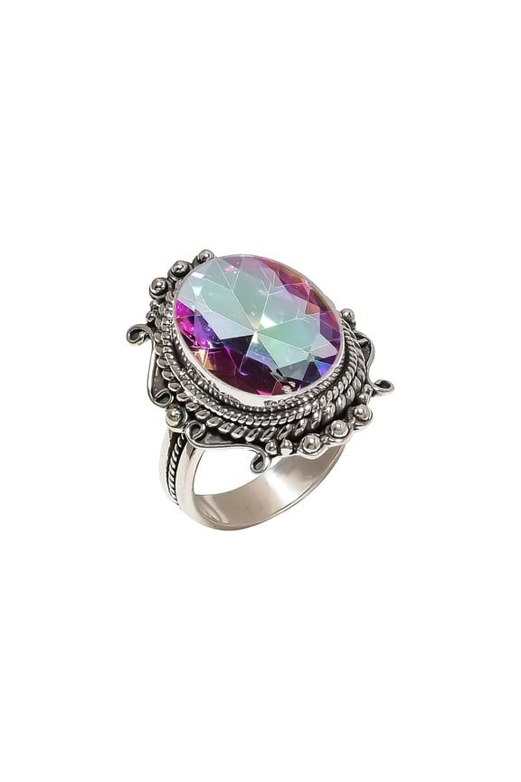 Rainbow Mystic Fire Topaz 925 Sterling Silver Ring, 18X13 mm Oval Gemstone Ring, Rainbow Ring, Christmas Gift, Unique Jewelry Ring, Adjustable Ring V6