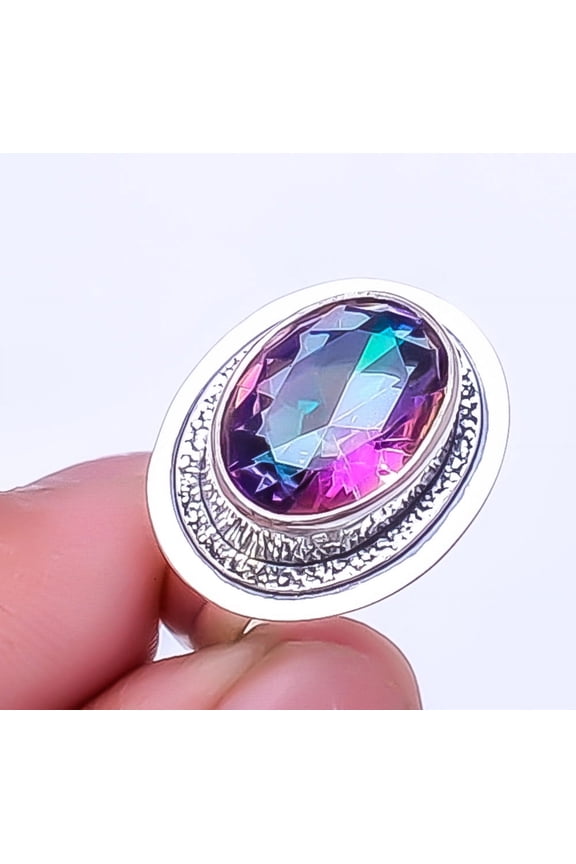 Rainbow Mystic Fire Topaz Gemstone 925 Sterling Silver Jewelry Ring s.8 Sku4, Rainbow Ring, Gemstone Ring