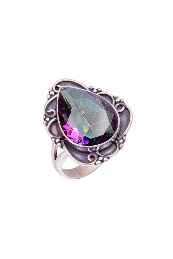 Rainbow Mystic Fire Topaz Gemstone 925 Sterling Silver Ring, 16X12 mm Pear Gemstone Ring, Rainbow Ring, Christmas Gift, Unique Jewelry Ring, Adjustabl
