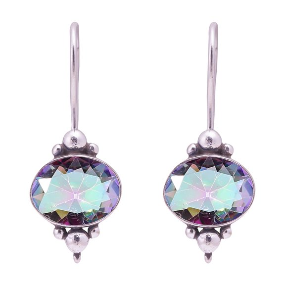 Rainbow Mystic Fire Topaz Gemstone 925 sterling Silver Earring, Length 1.47", Gift For Her, Silver Handmade Jewelry, Rainbow Mystic Topaz Earring, Rai
