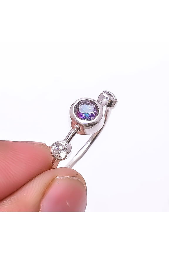 Rainbow Mystic Fire Topaz & White Topaz 925 Sterling Silver Ring s.6.5 Sku6, Rainbow Ring, Gemstone Ring