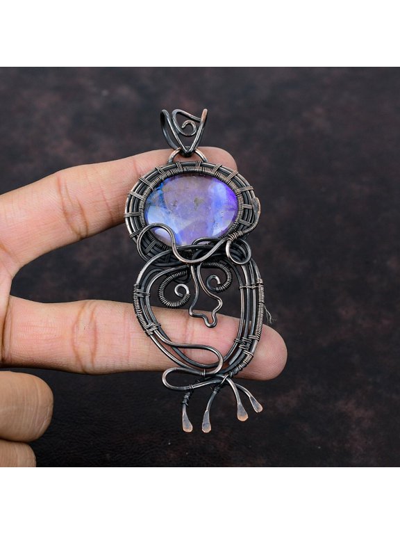 Rainbow Mystic Opal Wire Wrapped Pendant Handcrafted Copper Gift 4.06"