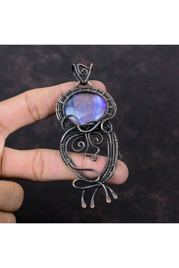 Rainbow Mystic Opal Wire Wrapped Pendant Handcrafted Copper Gift 4.06"