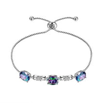 Rainbow Mystic Topaz Bracelet Women 925 Sterling Silver Slide Bracelets Crystal Gemstone Jewelry Mother's Day Gifts Aurora Tears