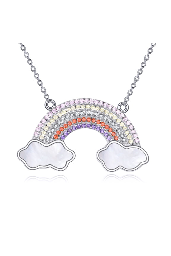 Rainbow Necklace 925 Sterling Silver Cloud Pendant Delicate Colorful Jewelry Gift for Women