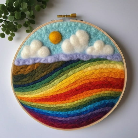 Rainbow Needle Felting Set, Beginner Felt Painting Set, With Wool Felt Painting Set, Decorative Frame, Suitable for Home Decoration, Christmas Gift