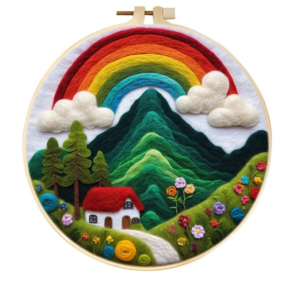 Rainbow Needle Felting Set, Beginner Felt Painting Set, With Wool Felt Painting Set, Decorative Frame, Suitable for Home Decoration