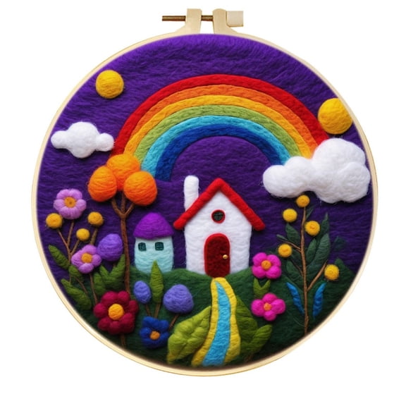Rainbow Needle Felting Set, Beginner Felt Painting Set, With Wool Felt Painting Set, Decorative Frame, Suitable for Home Decoration