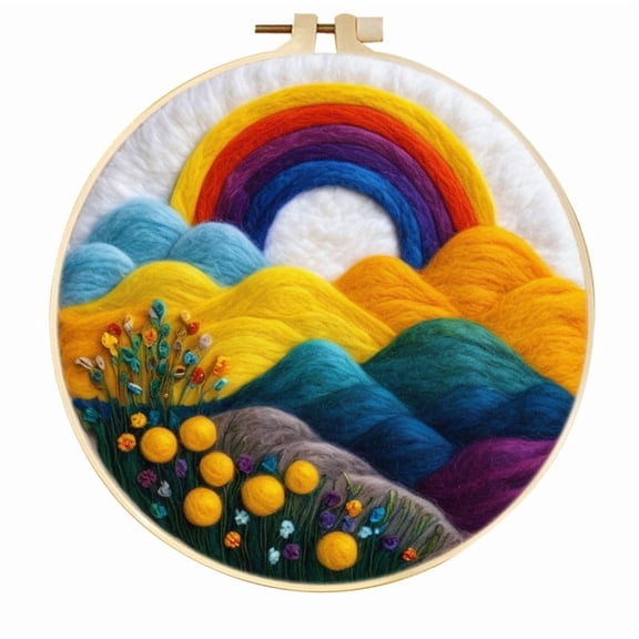 Rainbow Needle Felting Set, Beginner Felt Painting Set, With Wool Felt Painting Set, Decorative Frame, Suitable for Home Decoration