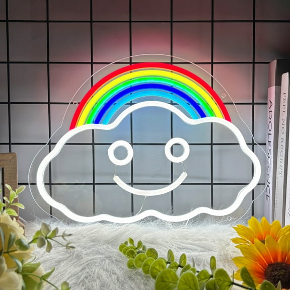 Rainbow Neon Sign Cloud Neon Signs for Bedroom, Beach Bar, Party, Man Cave, Living Room Wall Decor USB Powered Led Neon Light Sign with Dimmer Switch