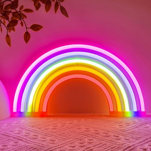 Rainbow Neon Sign Led Lights Rainbow Wall Decor Room Decor For Girls, USB/Battery Operated Lamp Kids Classroom Neon Light Decorations For Night Bedroom Office Christmas