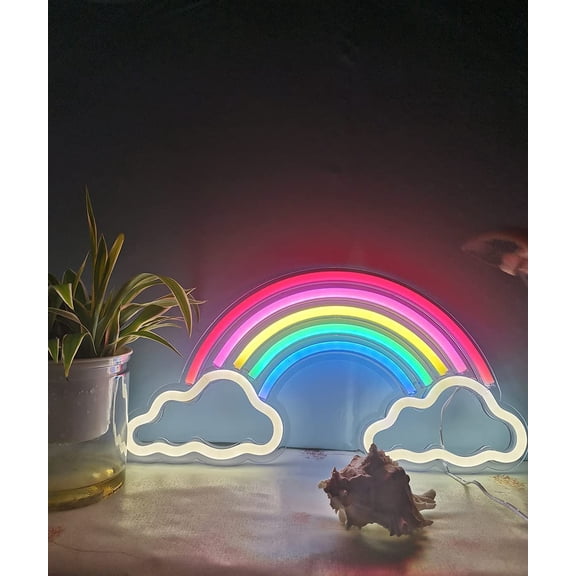 Rainbow Neon Signs for Bedroom Hanging/Standing Led Wall Decor Acrylic Handmade Advertising Sign Night Light for Home Bar Beer Window Shop Room Pub Decoration Operated by USB