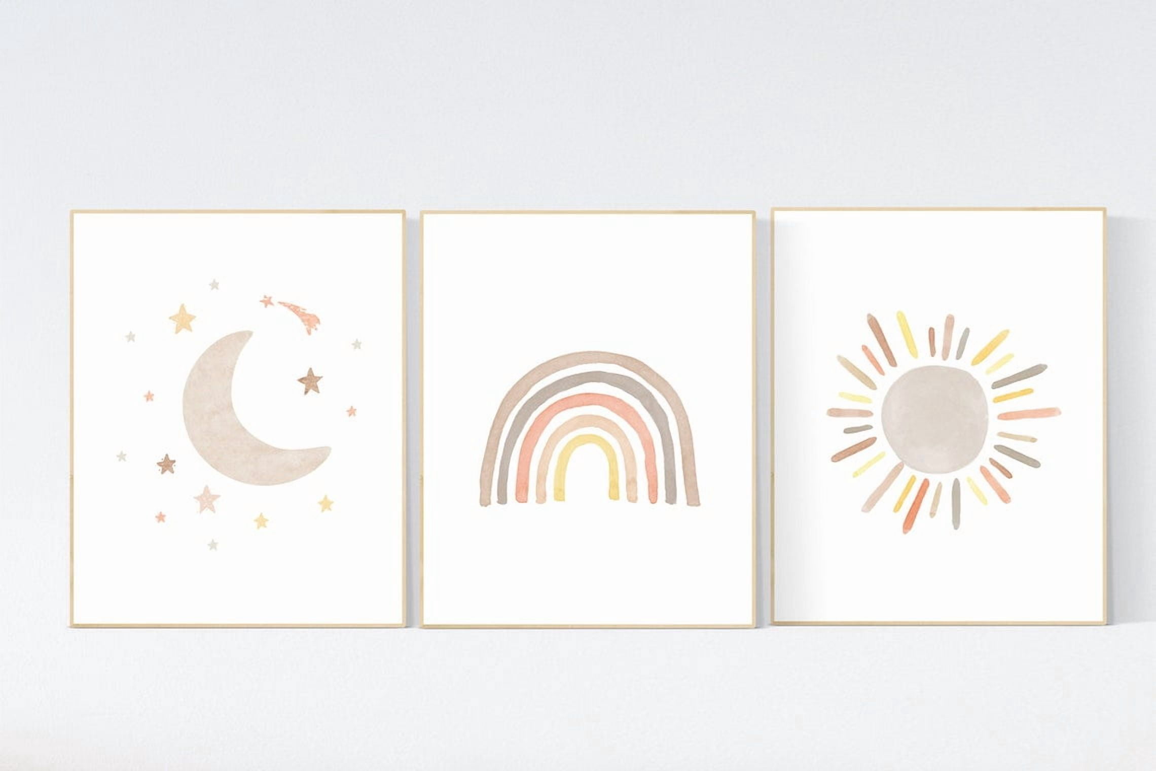 Printer Rambow Rainbow Neutral Cloud Nursery Wall Art Print, Sun, Moon, Nursery And ...