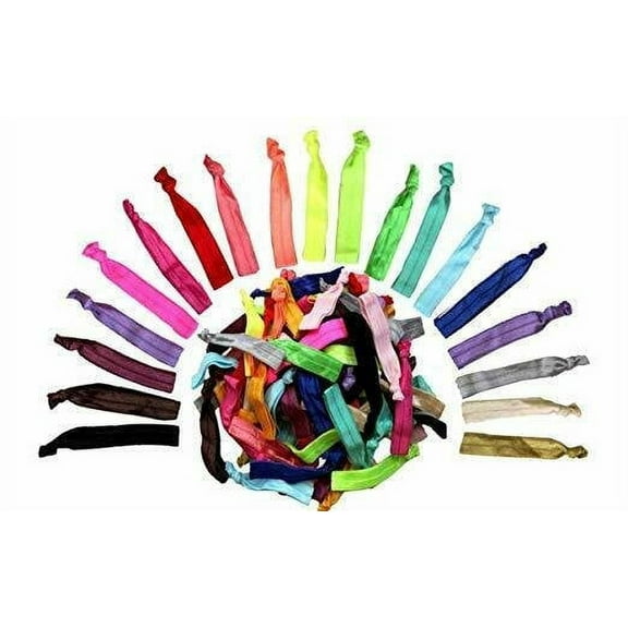 Rainbow No-Damage Ribbon Hair Bands 60 Ties--Stretchy Elastic Ponytail Holders