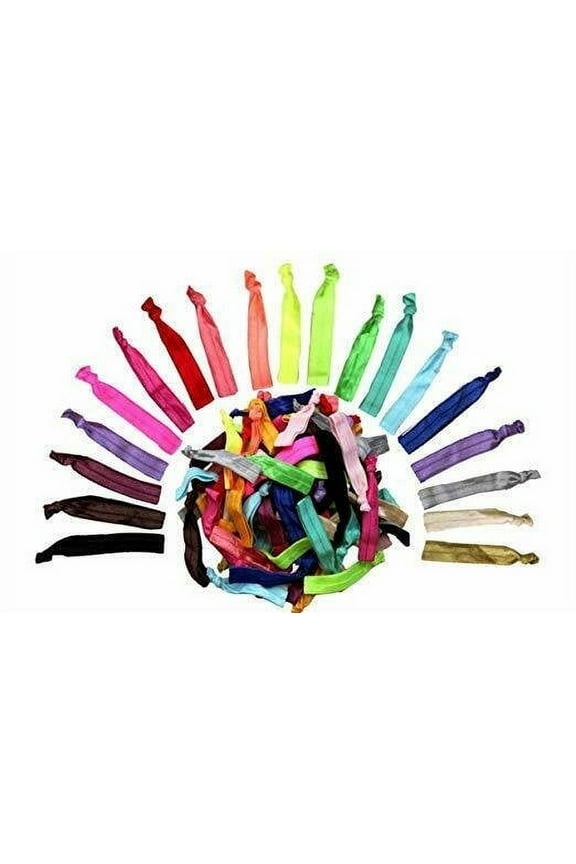 Rainbow No-Damage Ribbon Hair Bands 60 Ties--Stretchy Elastic Ponytail Holders