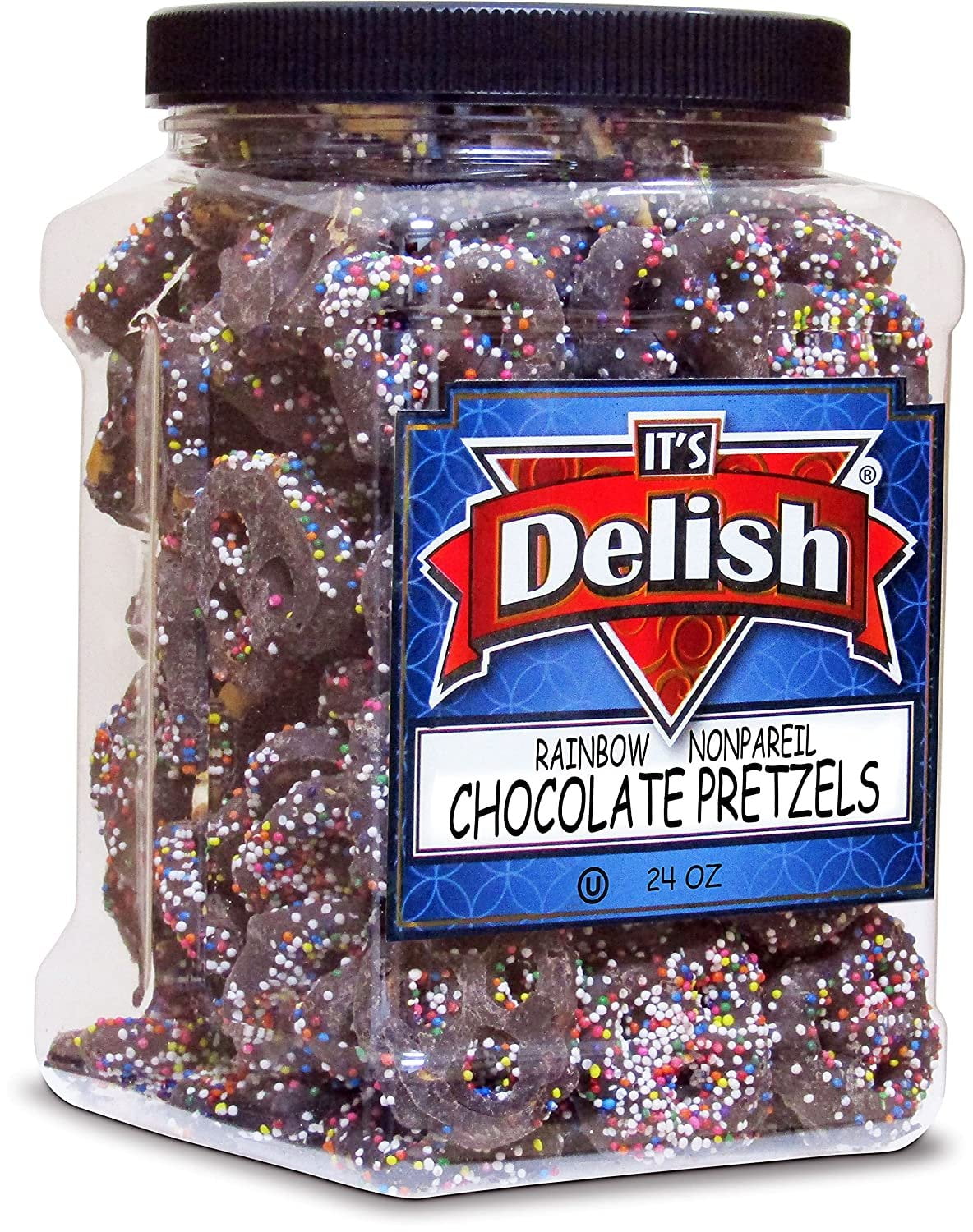 Rainbow Nonpareils Dark Chocolate Covered Pretzels by It's Delish, 1.5